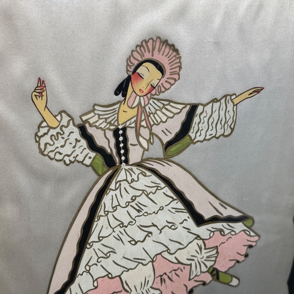 Vintage Mid Century paint on silk artwork, pink ballerina, wood framed - Picture 3 of 4